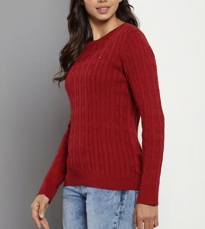 TOMMY HILFIGER WOMEN  Regatta Red Self Regular Fit Sweater