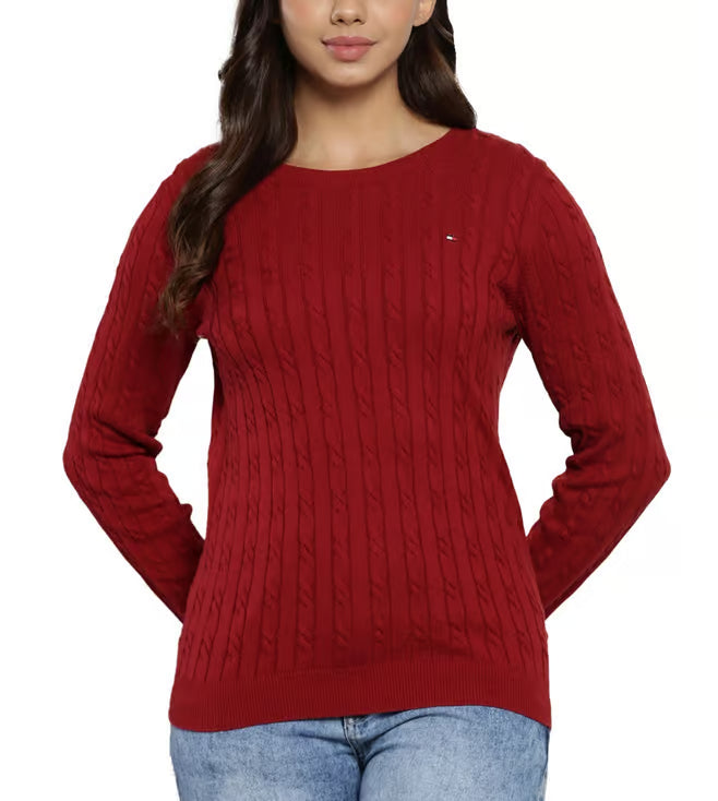 TOMMY HILFIGER WOMEN  Regatta Red Self Regular Fit Sweater