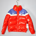 Fila ski jacket for women in red, white, and light purple
