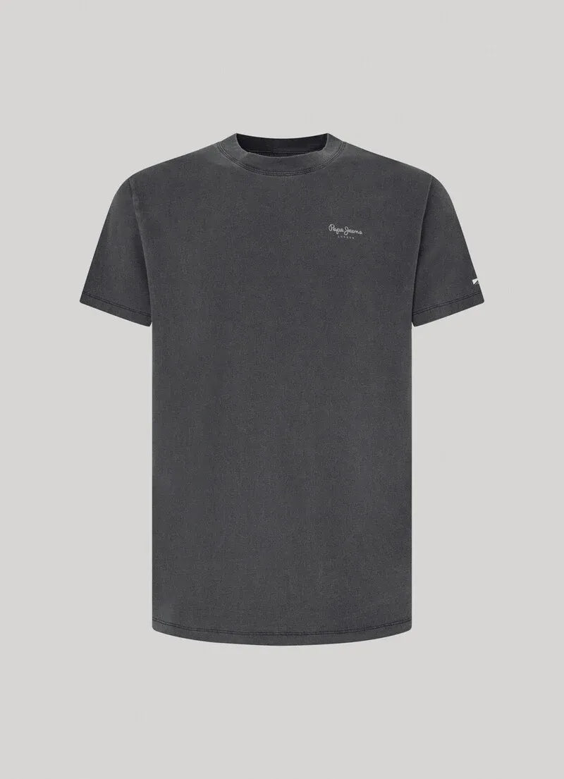 Grey Pepe Jeans Men's T-Shirt with bold logo print, casual style.