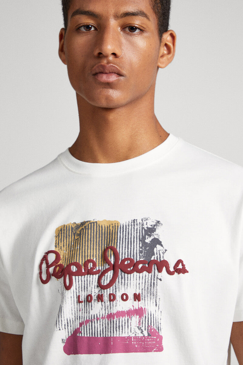Pepe Jeans White Puff Print T-Shirt Effortless Style & Comfort