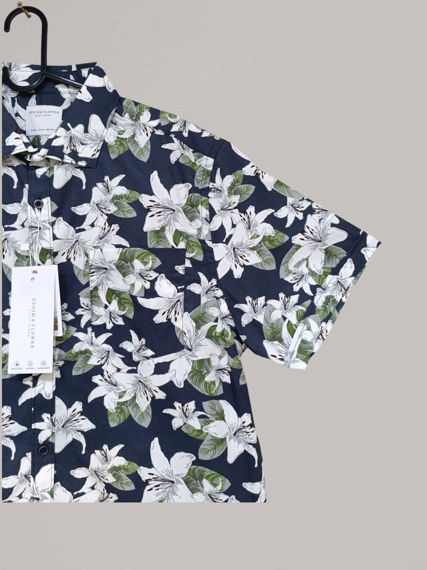 Cactus Man (Ricky Singh) Blue Floral Cotton Short Sleeve Shirt