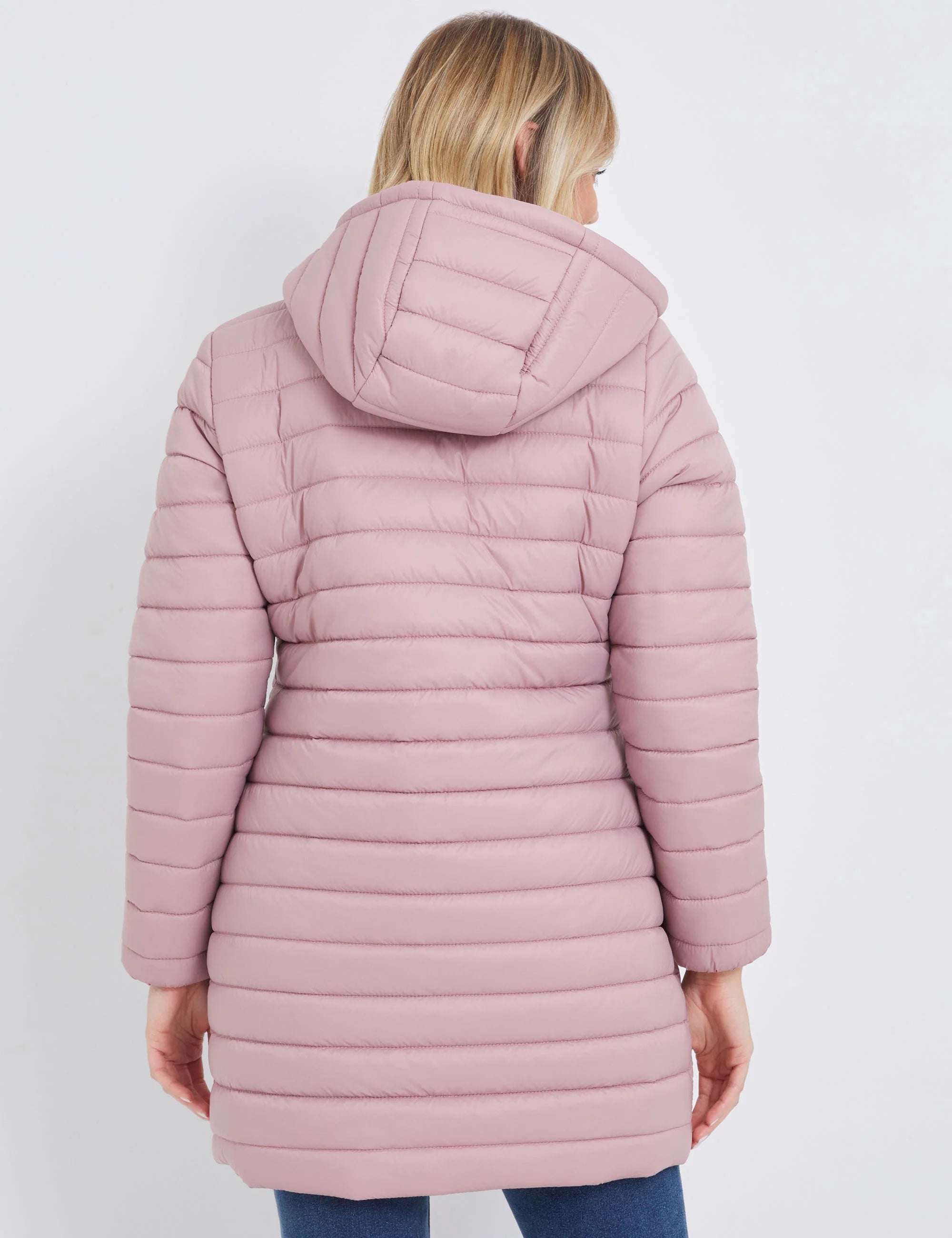 Mystyle Longline Padded Hooded Jacket Light Pink