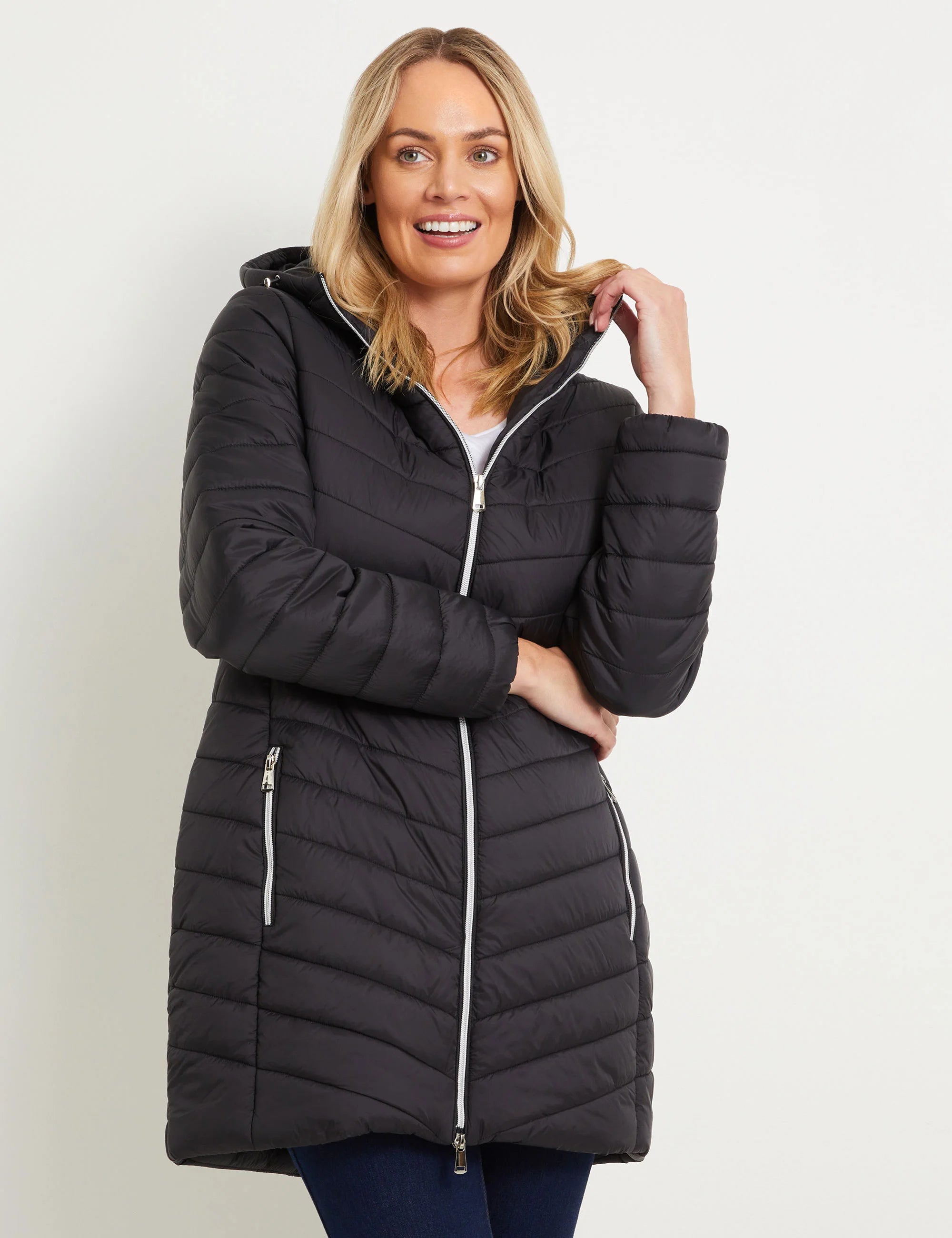 Mystyle Longline Padded Hooded Jacket Black