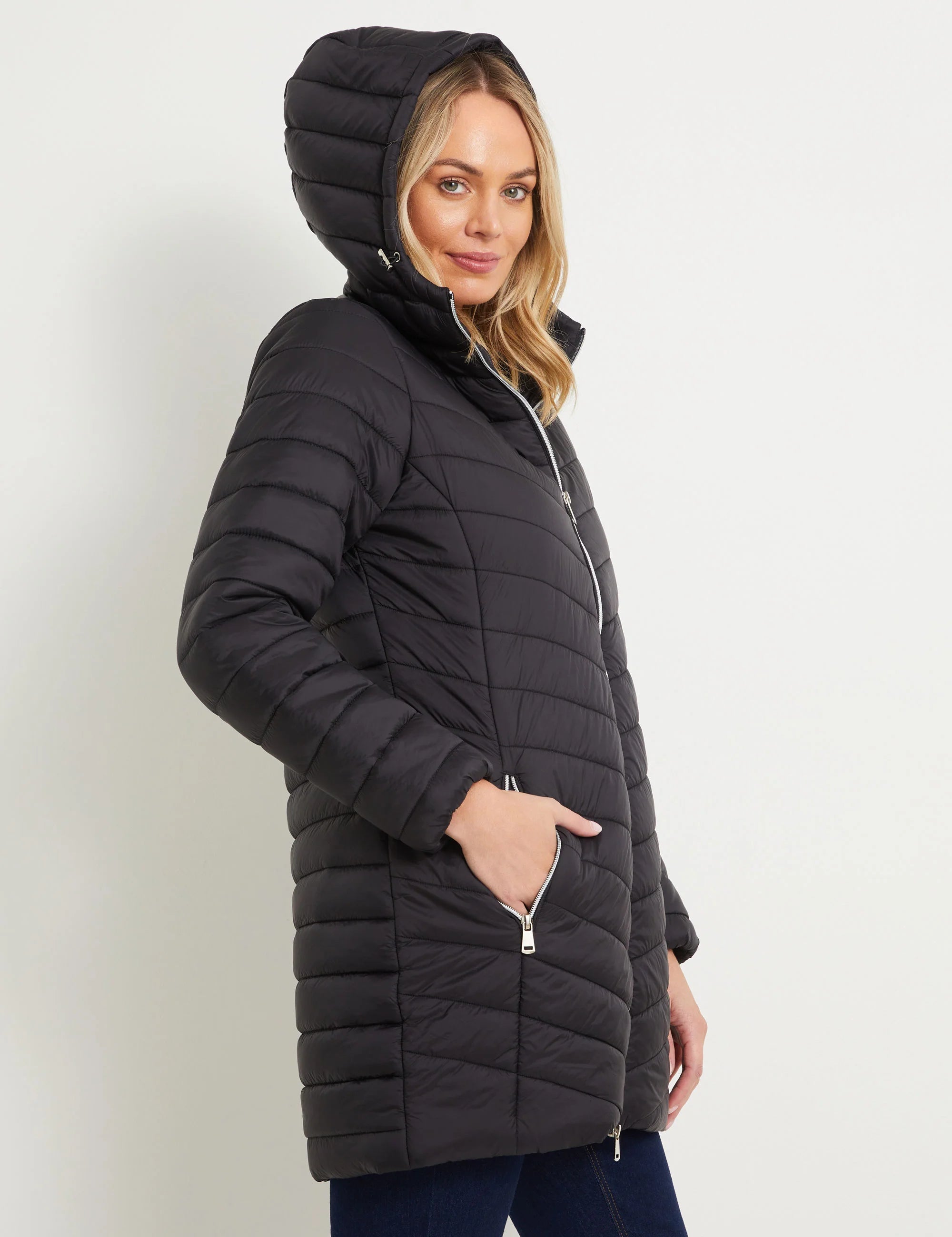 Mystyle Longline Padded Hooded Jacket Black