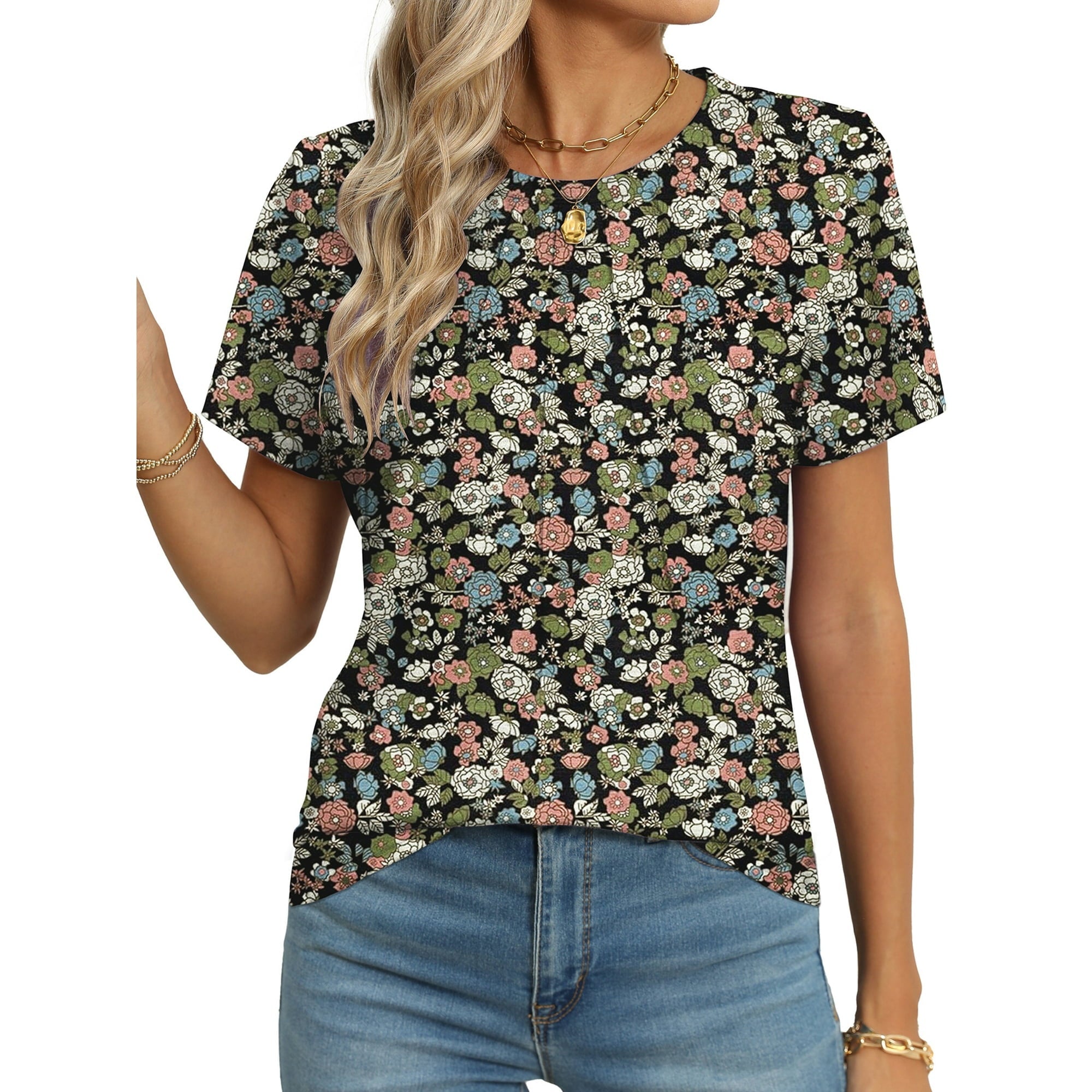 SIZE: 2XL - Rosvigor Blouses for Women Short Sleeve Shirts Casual Dressy Summer Tops with Pleats