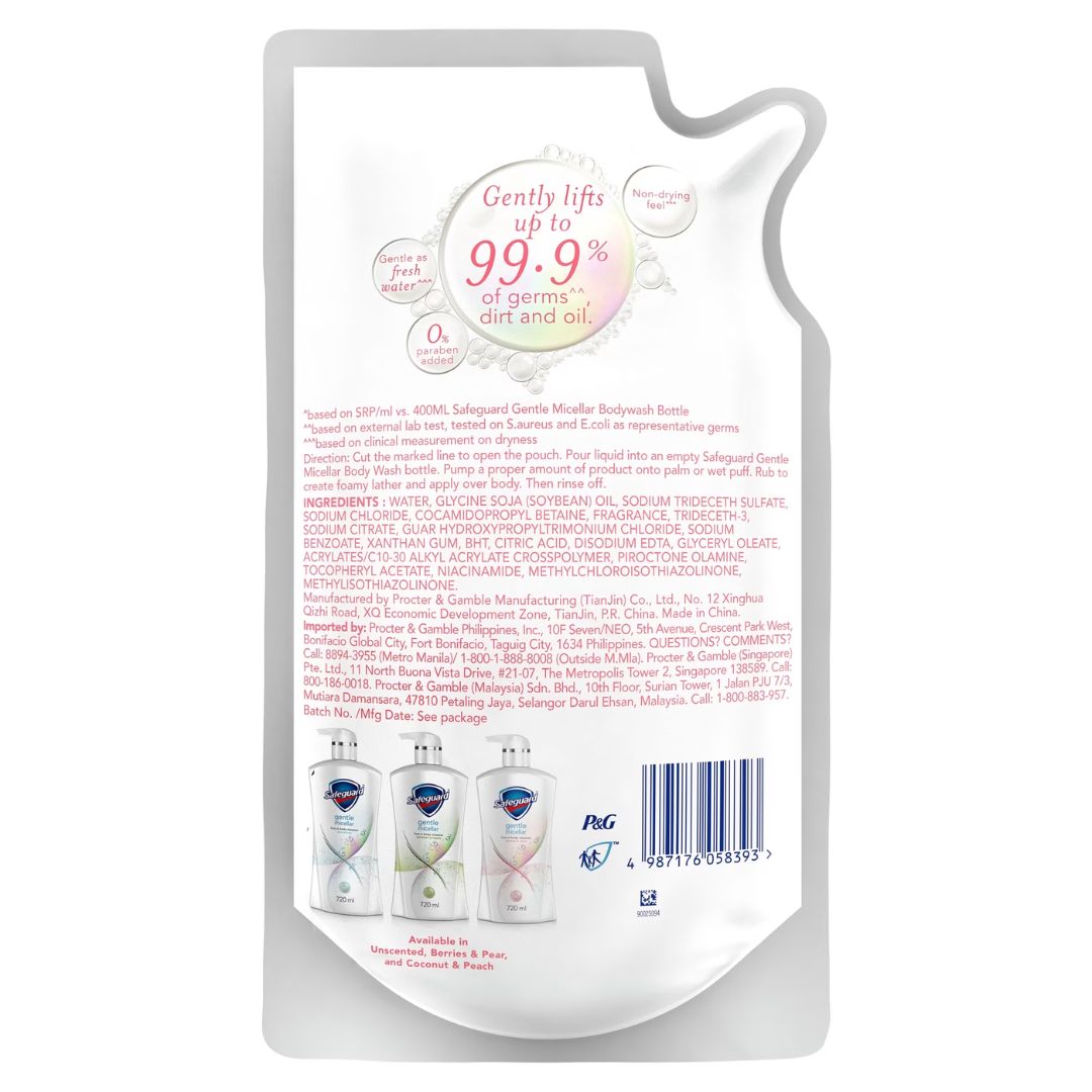 Safeguard Gentle Micellar Bodywash Unscented - Refill 620ml