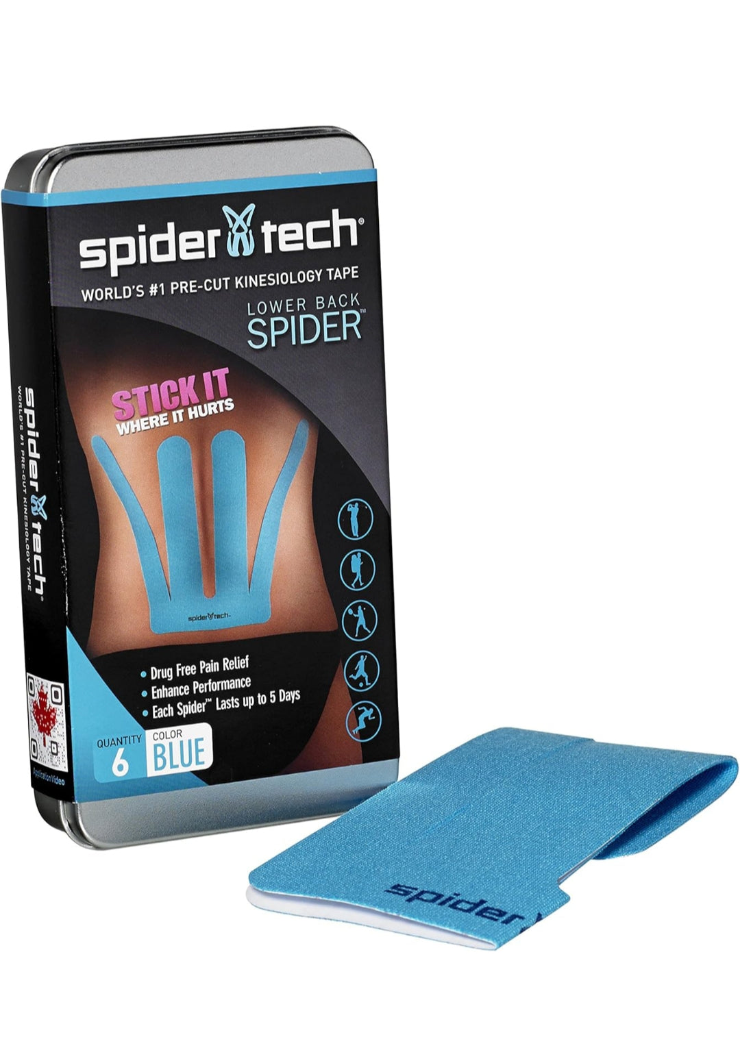 Spidertech - Kinesio tape precortada for lower part of the blade (6 units), color azul