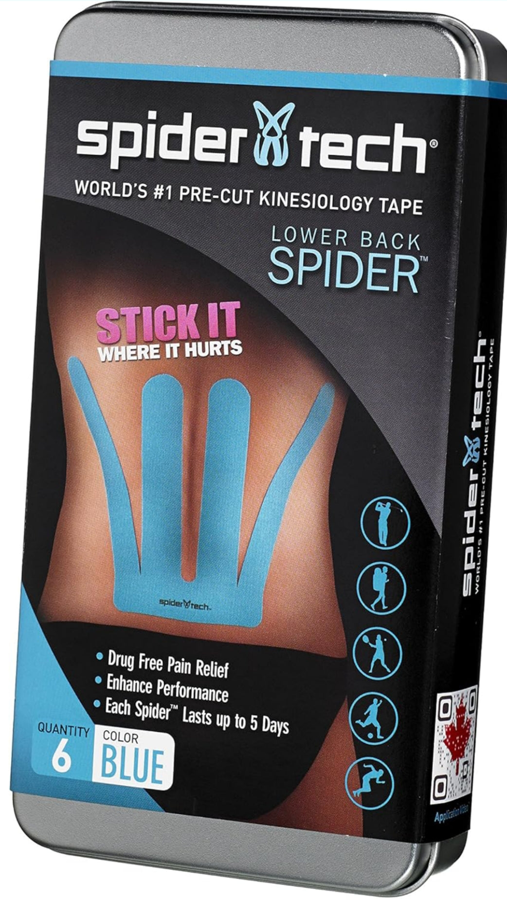 Spidertech - Kinesio tape precortada for lower part of the blade (6 units), color azul