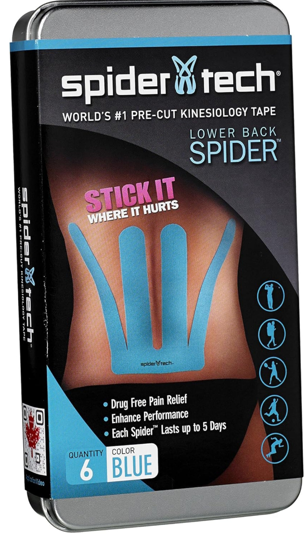 Spidertech - Kinesio tape precortada for lower part of the blade (6 units), color azul
