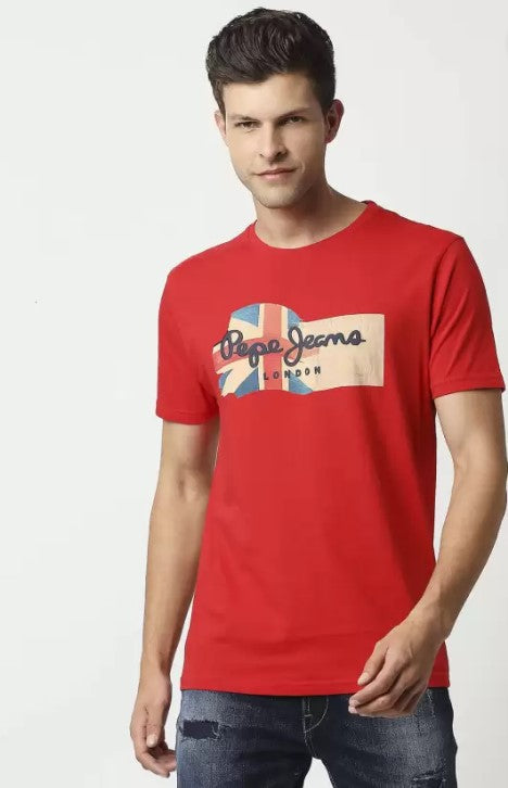 Pepe Jeans Flag Printed Crew-Neck Tee Shirt - London Style & Slim Fit
