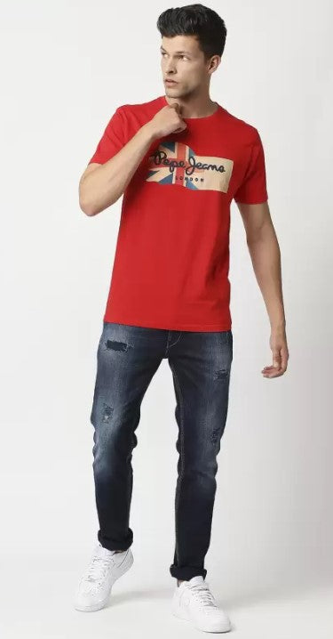 Pepe Jeans Flag Printed Crew-Neck Tee Shirt - London Style & Slim Fit