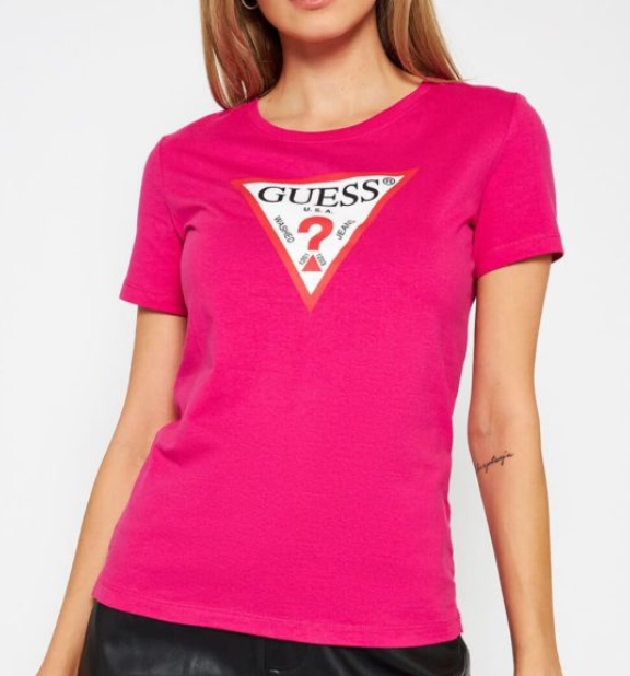 GUESS Women's Triangle Logo T-Shirt – Pink