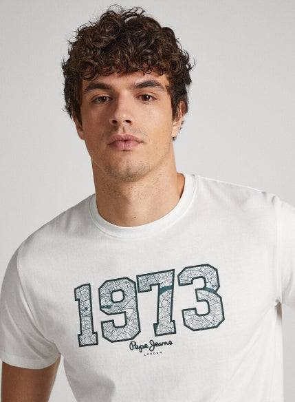 Pepe Jeans PM509133 Off-White 1973 Logo T-Shirt For Men - Iconic Design
