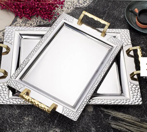 Petek 2-Piece Gold Treat Tea and Serving Tray