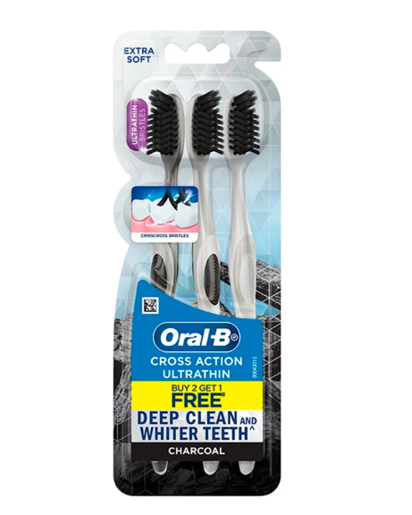 Cross Action Ultra Thin Charcoal Toothbrush - 3 Pack