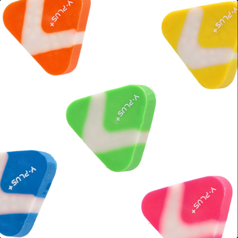 Y-plus eraser; 12pcs mini cute triangle eraser; Non-Toxic Kids Novelty Erasers