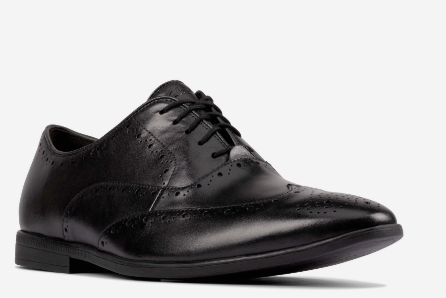 clarks bampton rhodes black leather shoes