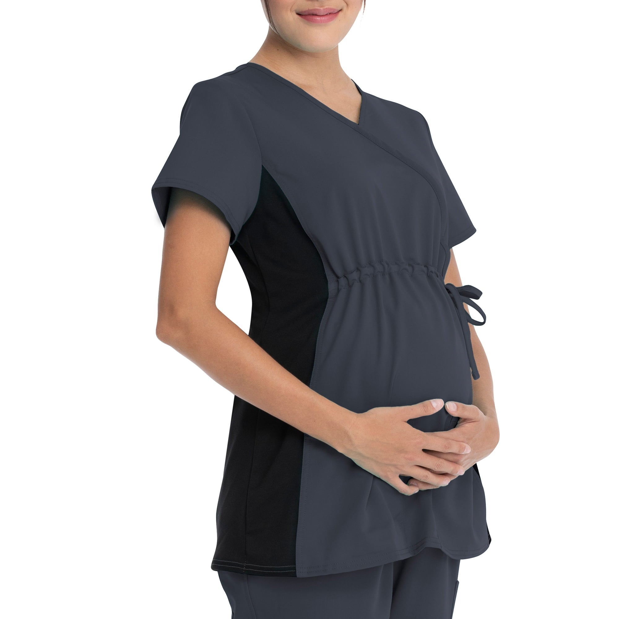 SIZE: L - Scrubstar Women's Rayon Ponte Side Panel Flexible Stretch Maternity Mock-Wrap Scrub Top WD800