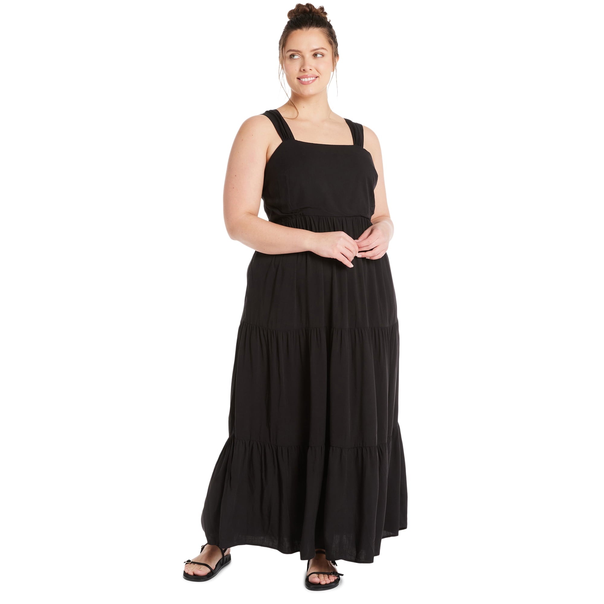 SIZE: 1X - Terra & Sky Women’s Plus Size Linen Blend Square Neck Maxi Dress