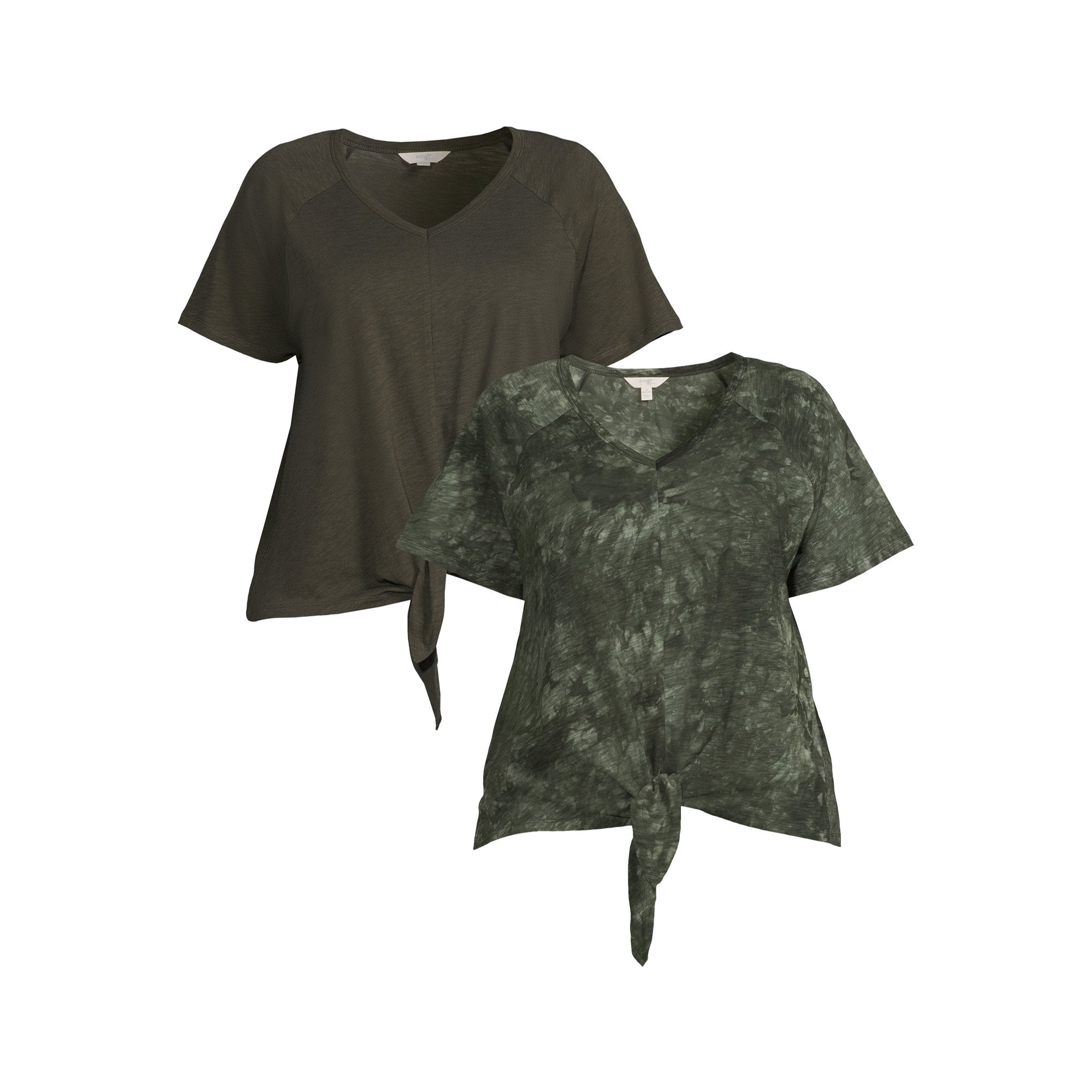 SIZE: 14T - Terra & Sky Women's Plus Size Raglan Sleeve Tie Front Tee, 2-Pack