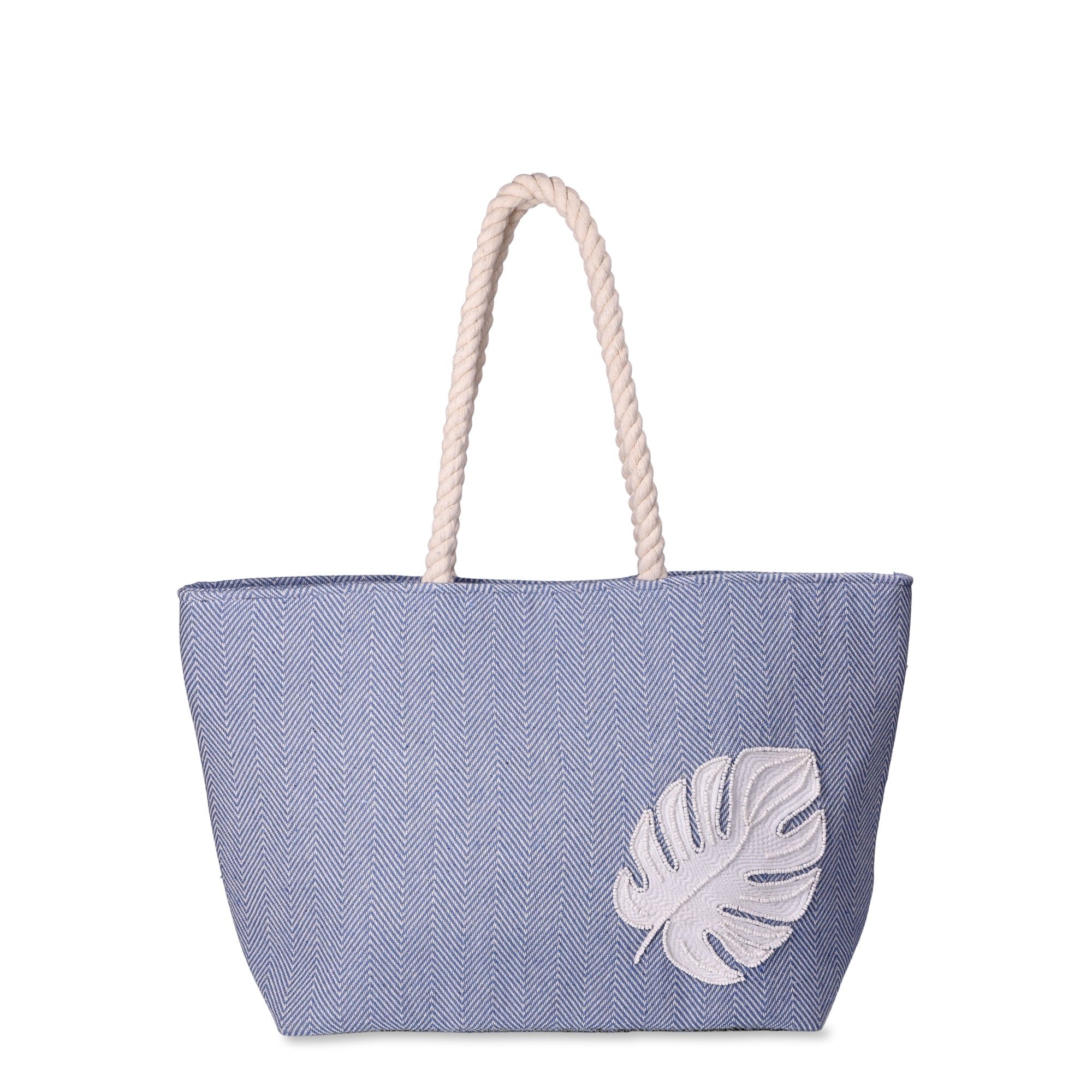 Time and Tru Women's Beach Tote with Rope Handles, Palm Leaf