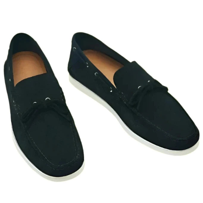 Massimo Dutti Black 2370/150 Split Suede Deck Shoes with Lace