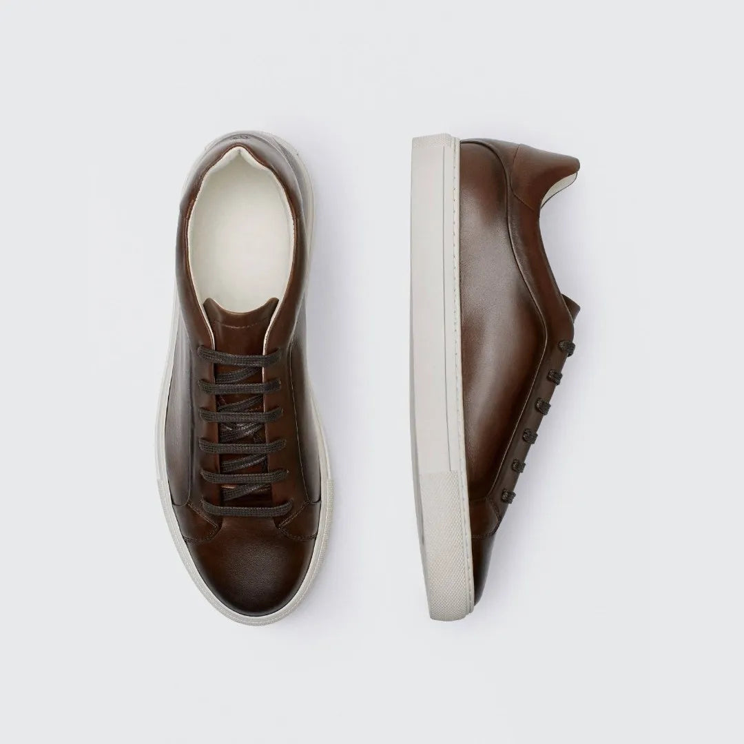 Massimo Dutti Tan Nappa Brushed Leather Sneakers