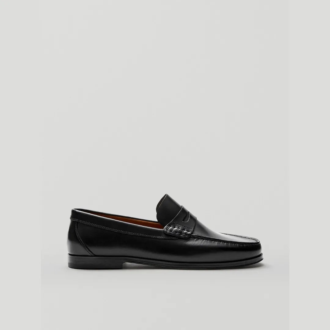 Massimo Dutti Soft Nappa Leather Black Loafers with Strap