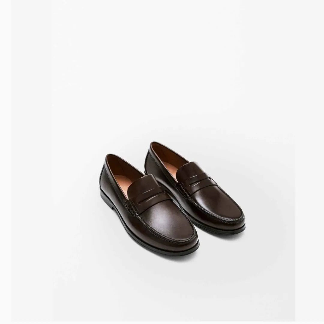 Massimo Dutti Brown Leather Penny Loafers