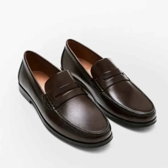 Massimo Dutti Brown Leather Penny Loafers