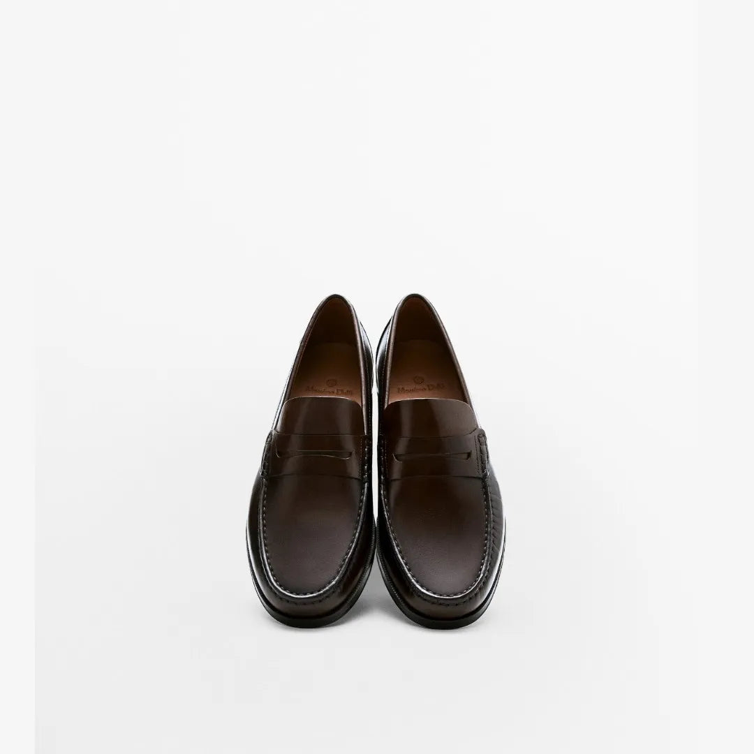 Massimo Dutti Brown Leather Penny Loafers