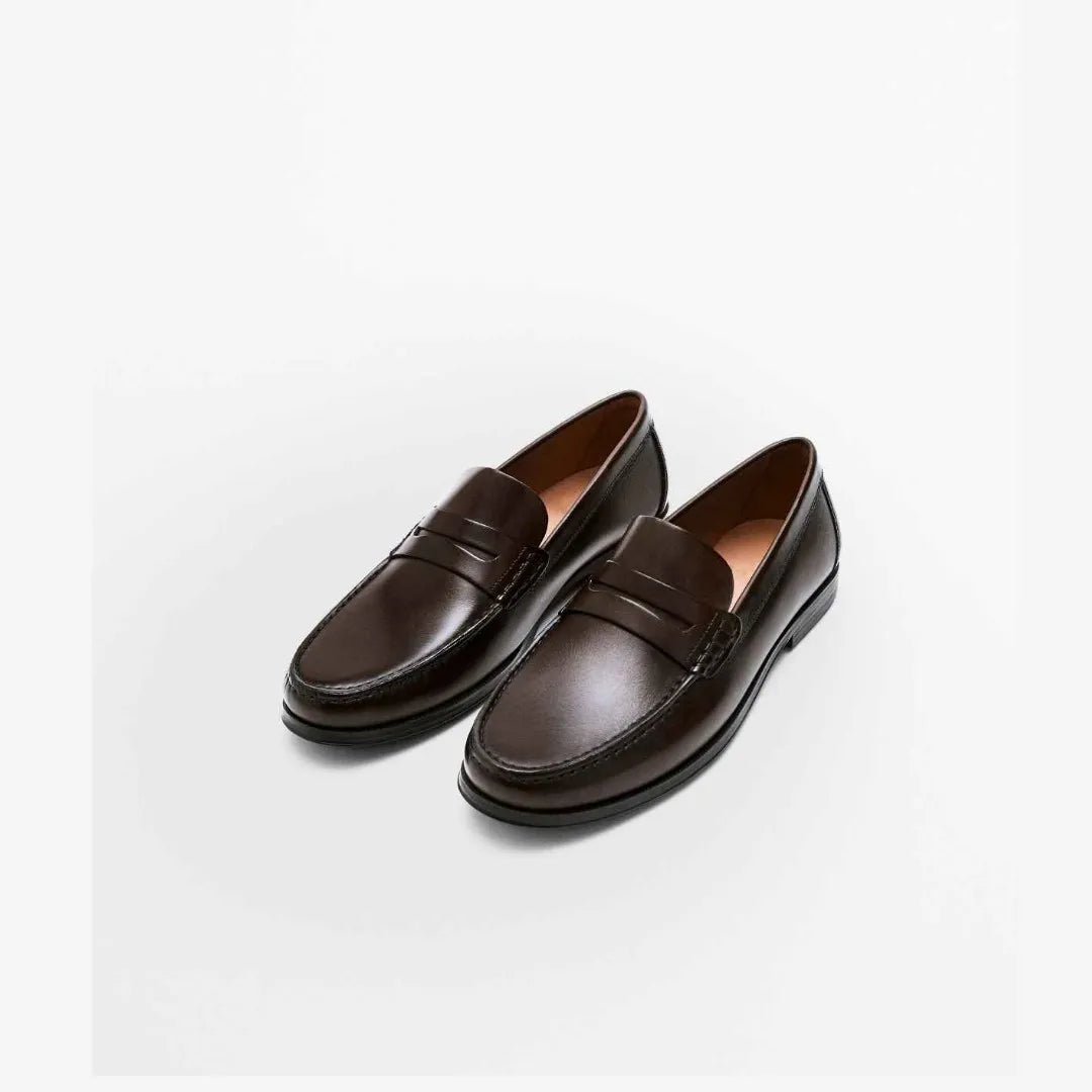 Massimo Dutti Brown Leather Penny Loafers