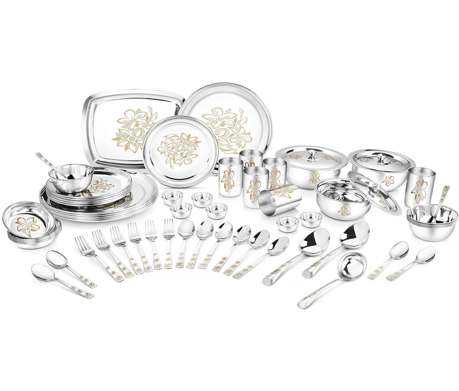 Classic Essentials Glory Stainless Steel Dinner Set - 61-Pieces, Silver
