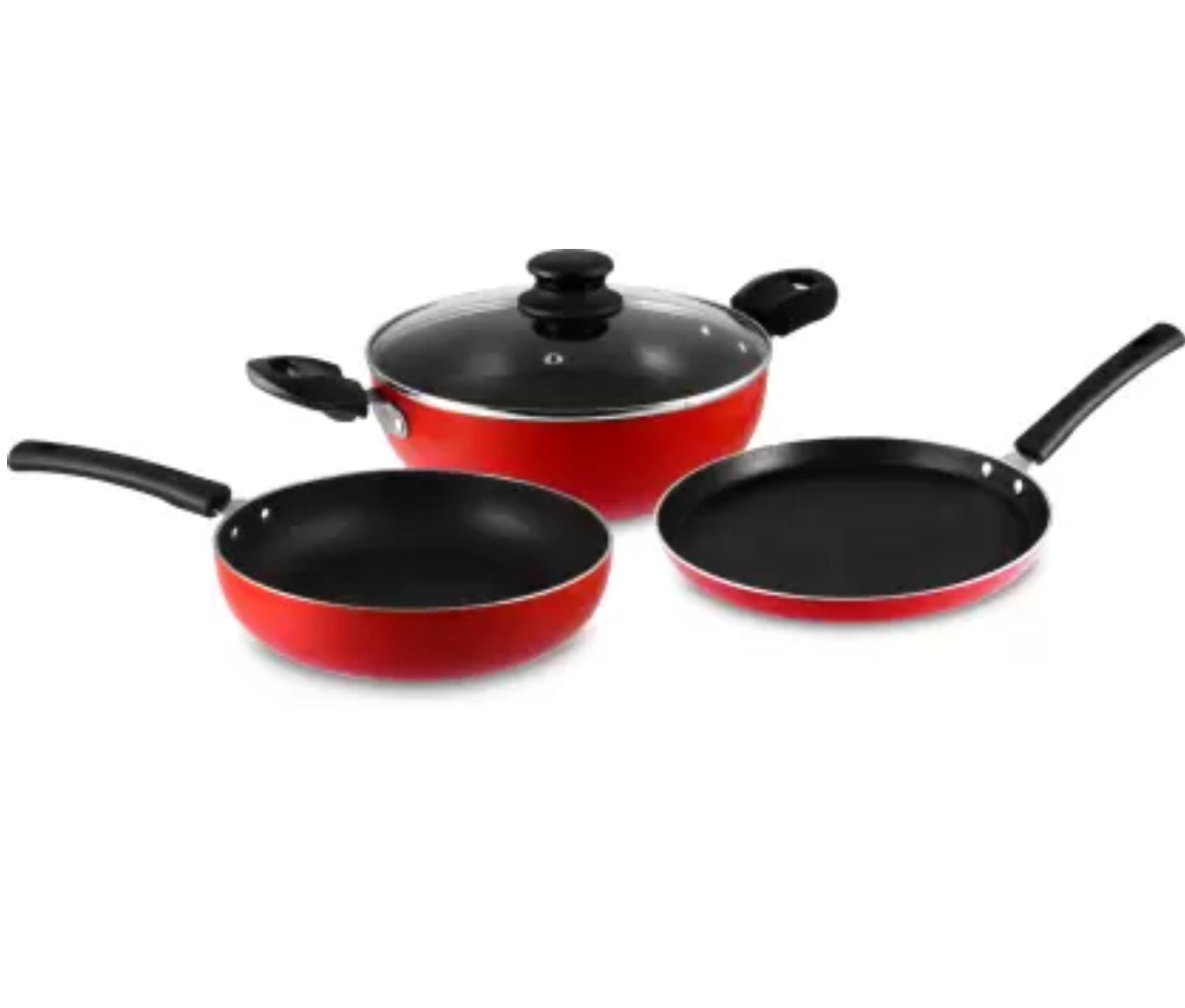 Classic Essentials Allure Non-Stick Cookware Set of 3 Pieces with Glass Lid Induction Bottom Non-Stick Coated Cookware Set  (Aluminium, 3 - Piece)