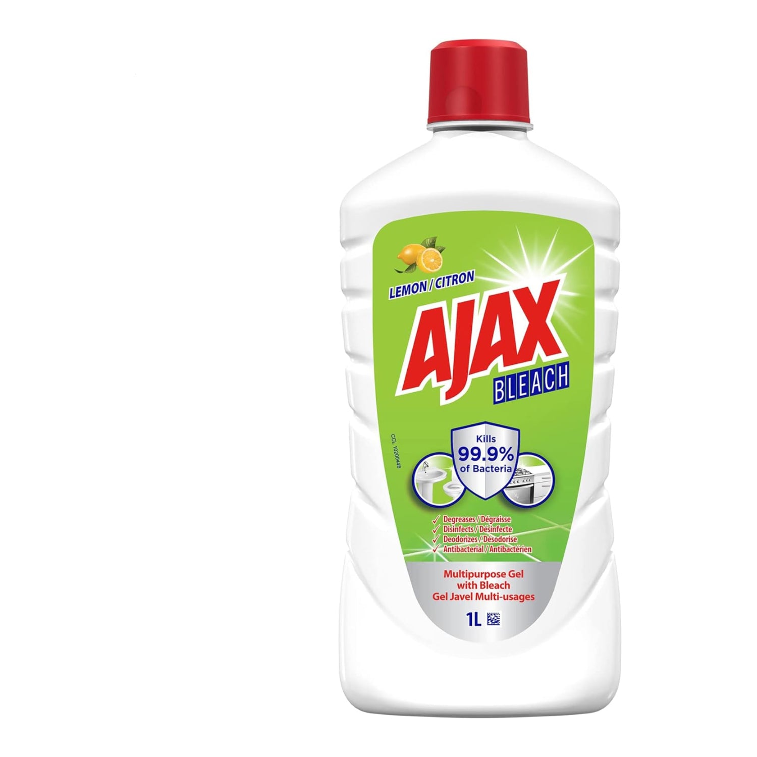 Ajax Multi-Surface Antibacterial Gel Bleach Cleaner, Surface Degreaser And Floor Cleaner, Lemon, 1 L