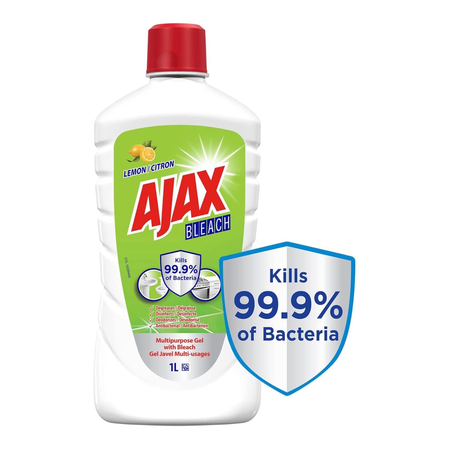 Ajax Multi-Surface Antibacterial Gel Bleach Cleaner, Surface Degreaser And Floor Cleaner, Lemon, 1 L