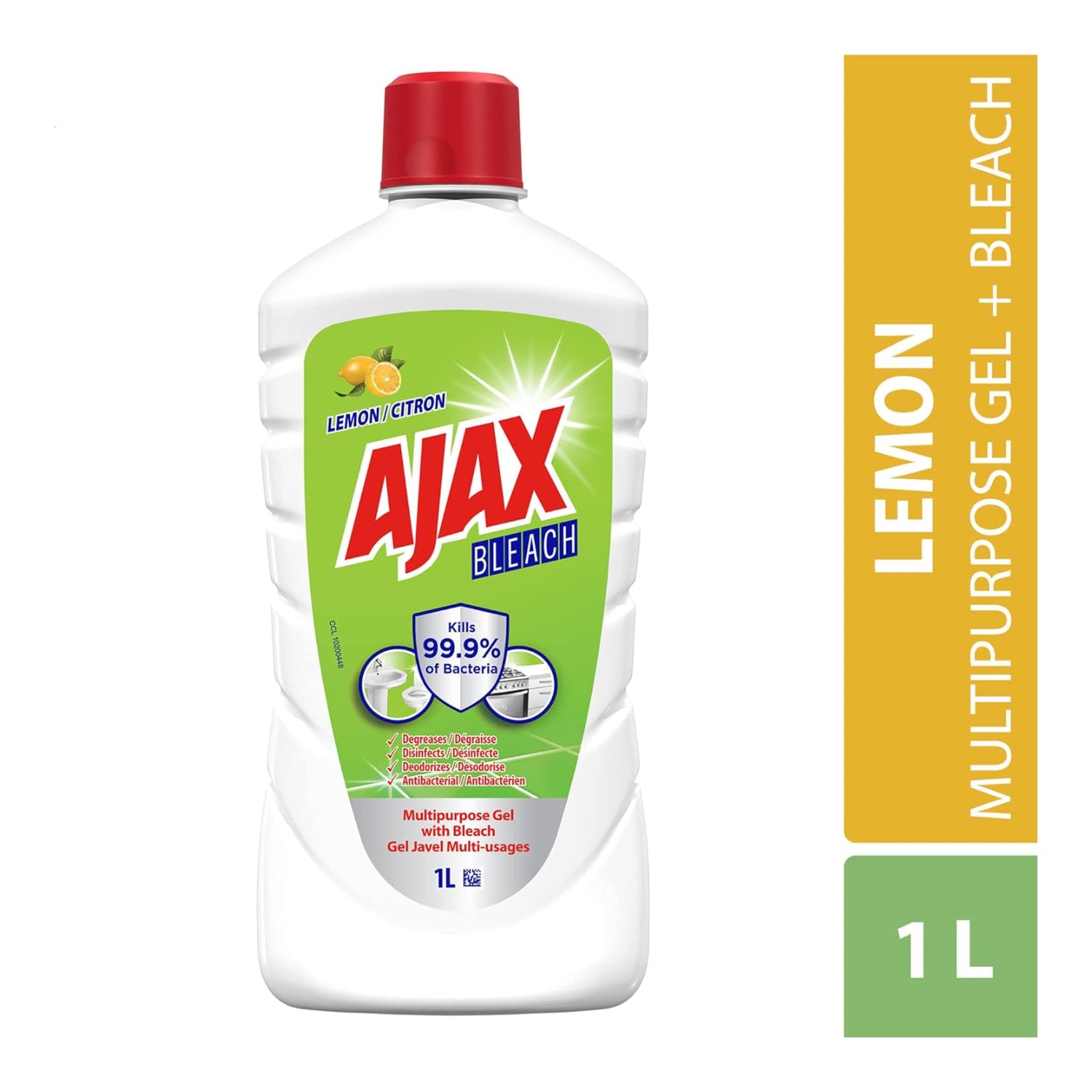 Ajax Multi-Surface Antibacterial Gel Bleach Cleaner, Surface Degreaser And Floor Cleaner, Lemon, 1 L