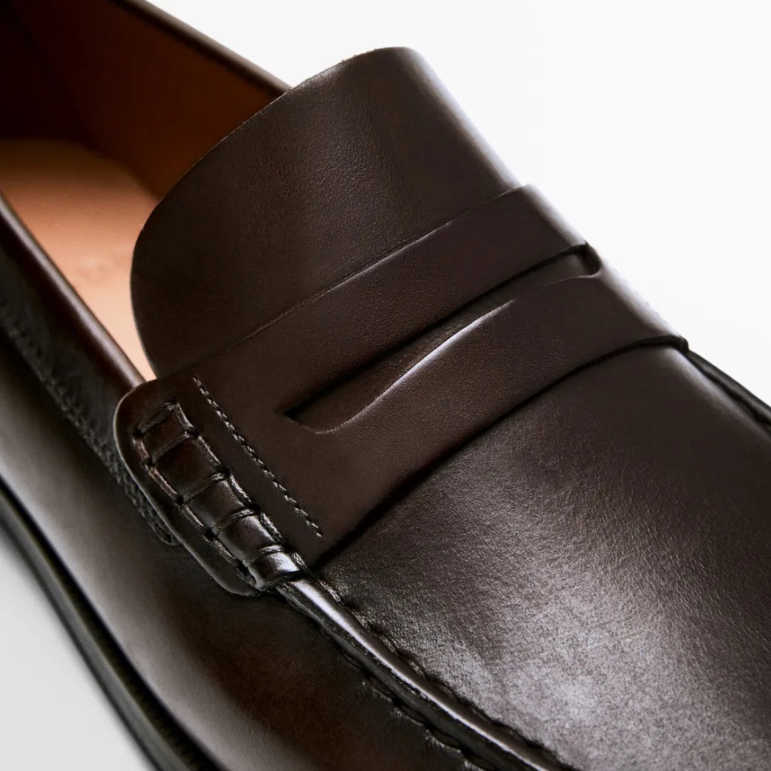 Massimo Dutti Brown Leather Penny Loafers