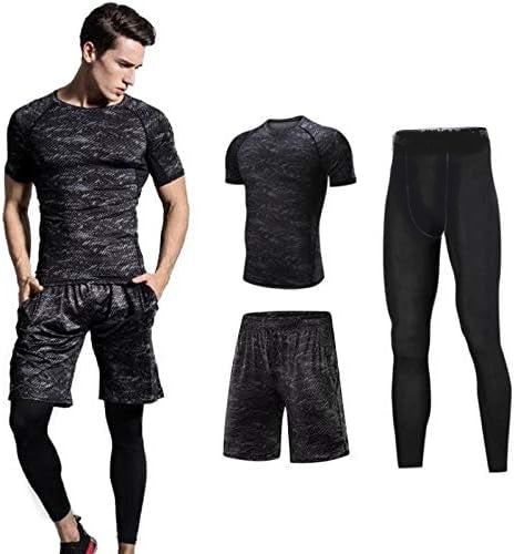Quick Dry Fitness Running Compression Suits Shirt Pants Short Pack Of 3 For Men XL