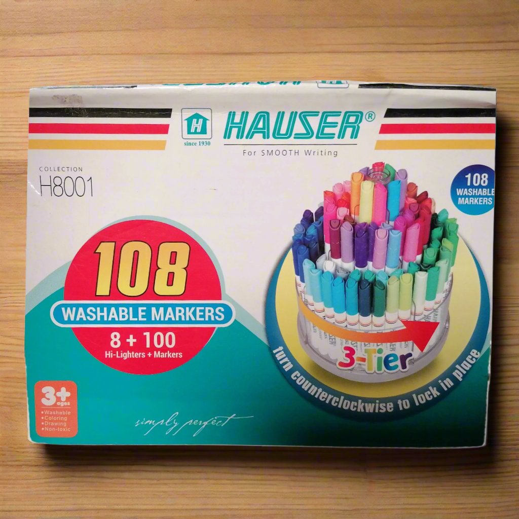 Hauser 108 Pcs Washable Markers 8 Hi-lighter + 100 Markers