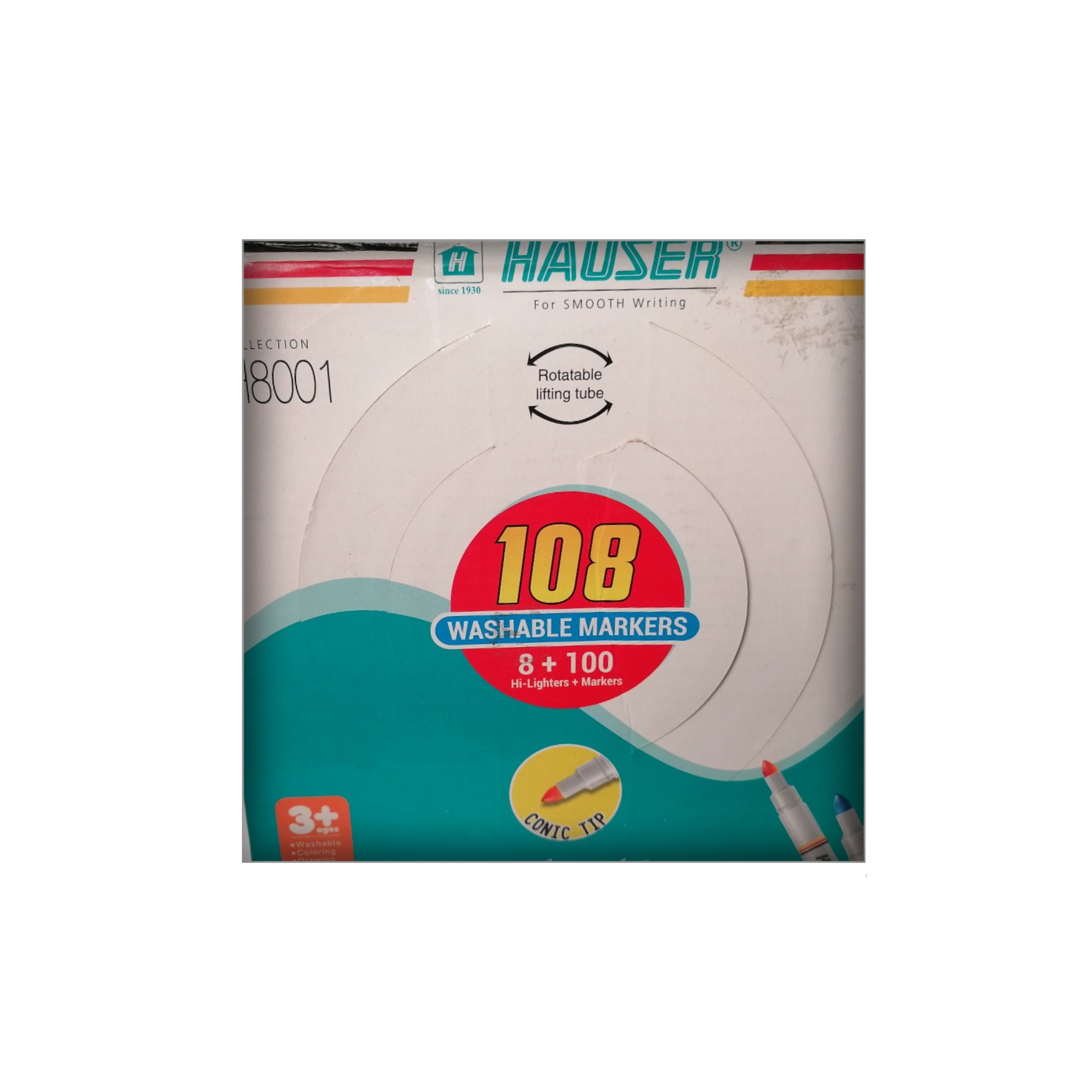 Hauser 108 Pcs Washable Markers 8 Hi-lighter + 100 Markers