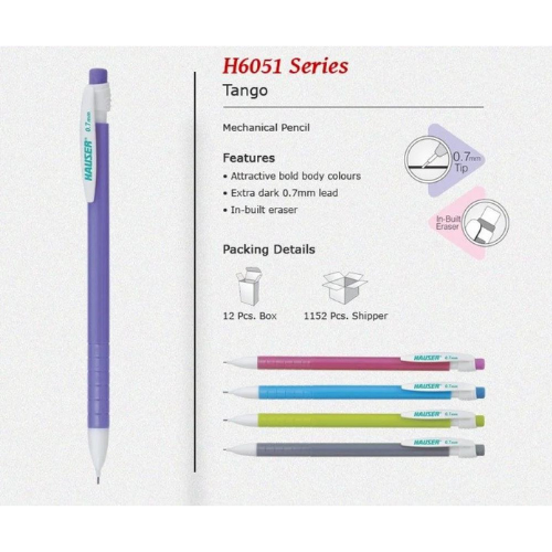 Pencil, HAUSER, Mechanical Pencil, 0.7 mm, Mix Colors, 15 PC/Pack