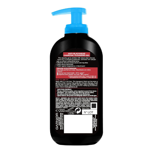 Garnier Anti-Blackhead Charcoal Gel Wash With Charcoal Face Cleanser  | 200ml