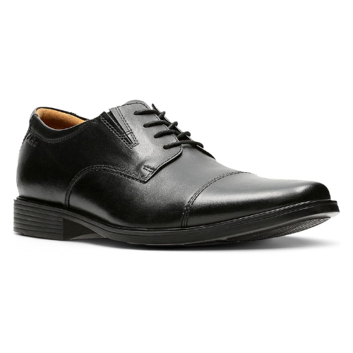 Clarks Men’s Tilden Cap Oxford Shoes | Black Leather Formal Dress Shoes