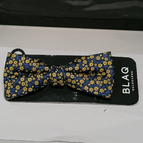 BLAQ Melbourne Floral Bow Tie - Navy with Yellow Flower Print