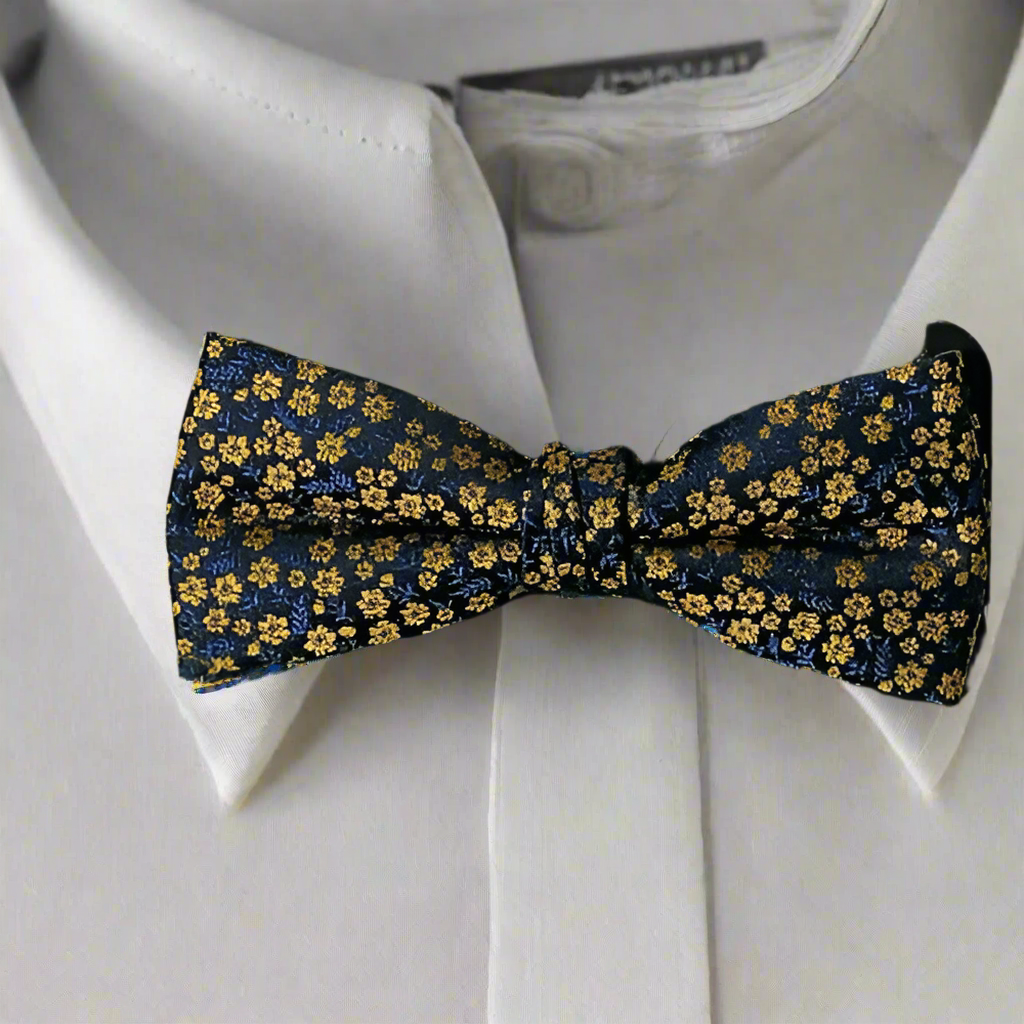 BLAQ Melbourne Floral Bow Tie - Navy with Yellow Flower Print