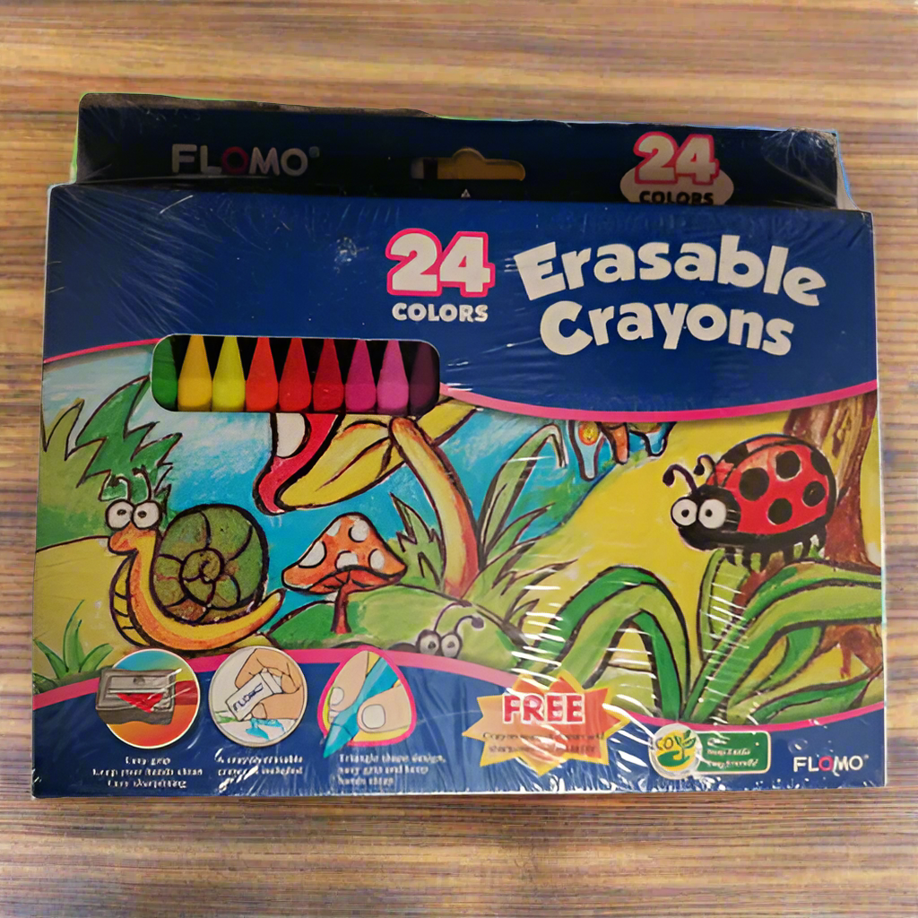 Flamingo Drawing Set With 24 HB Pencils, 12 Color Pencils, And 24 Color Erasable Crayons