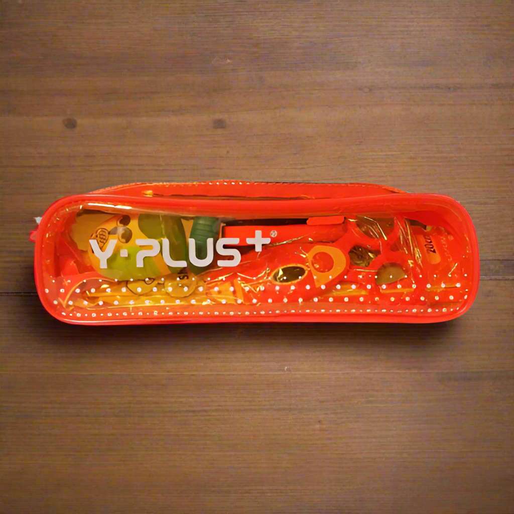 Y-PLUS Orange Transparent Pouch With Stationery Set