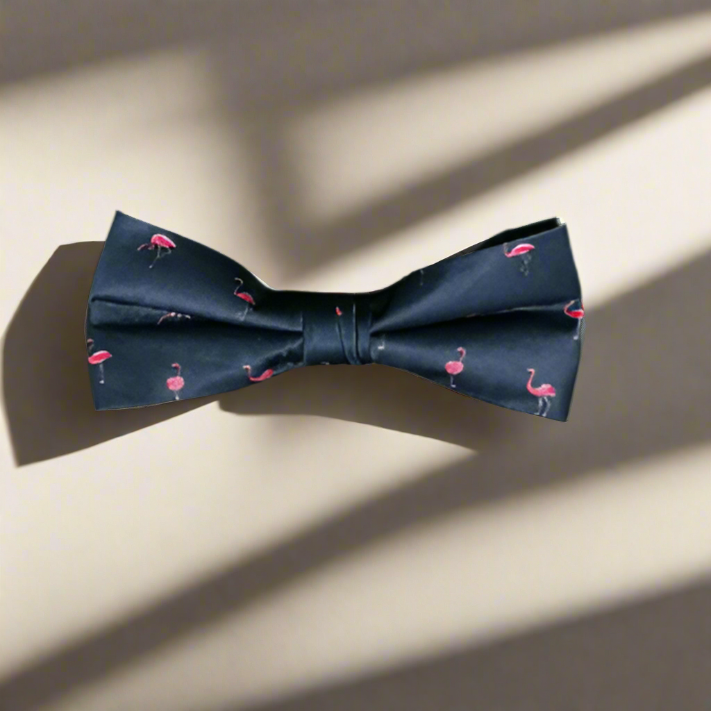 Kenji Luxe Navy Bow Tie & Flamingo Pin Set – Pink Flamingo Design